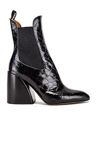 Chloe Croc Embossed Chelsea Booties In Black