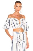 Roberto Cavalli Lace Up Cropped Top In Blue,neutrals,stripes