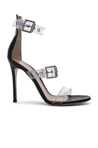 Gianvito Rossi Plexi Gabby Strap Heels In Black,neutral