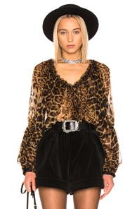 Saint Laurent Leopard Blouse In Animal Print,brown