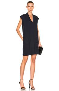 Atm Anthony Thomas Melillo Extended Shoulder V Neck Dress In Blue