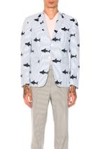 Thom Browne Seersucker Shark Embroidery Blazer In Abstract,blue,stripes