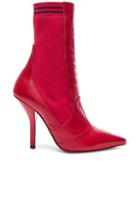 Fendi Leather & Knit Rockoko Mid Calf Boots In Red