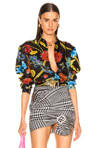 Versace Printed Shirt In Black,paisley,yellow