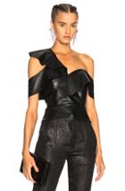 Michelle Mason Faux Leather Ruffle Top In Black