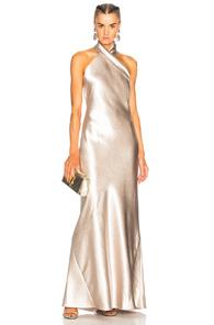 Galvan Asymmetrical Bias Cut Dress In Metallics