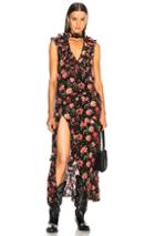 R13 Ruffle Slit Dress In Black,floral