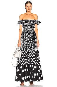 Caroline Constas Bardot Maxi Dress In Black,polka Dots