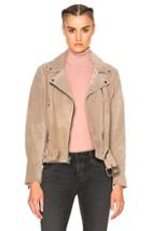 Theperfext London Belted Suede Moto Jacket In Neutrals