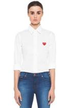 Comme Des Garcons Play Cotton Button Down With Red Emblem In White