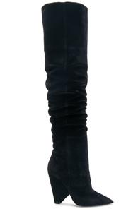 Saint Laurent Niki Velvet Thigh High Boots In Black