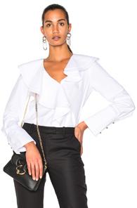 Prabal Gurung Long Sleeve Ruffle Blouse In White