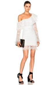 Nicholas Antique Lace One Shoulder Dress In White