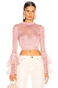 Self-portrait Crop Lurex Knit Top In Pink