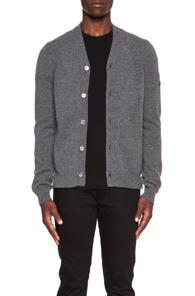 Comme Des Garcons Play Lambswool Cardigan With Small Black Emblem Sleeve In Gray