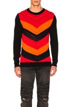 Balmain Chevron Sweater In Red,black,orange,stripes