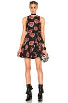 Alexander Mcqueen Printed Ruffle Dress In Black,floral