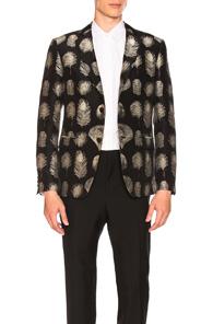 Alexander Mcqueen Feather Jacquard 2 Button Blazer In Abstract,black
