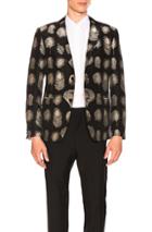 Alexander Mcqueen Feather Jacquard 2 Button Blazer In Abstract,black