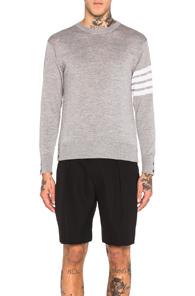Thom Browne Classic Merino Crewneck Sweater In Grey