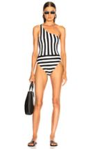 Norma Kamali Spliced One Shoulder Mio Swimsuit In Black,stripes,white