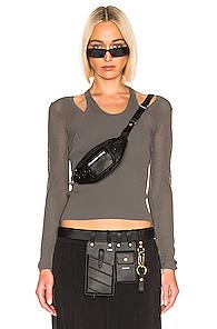 T By Alexander Wang Mesh Layering Long Sleeve Top In Green
