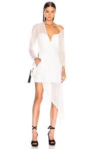 Michelle Mason Bustier Off Shoulder Dress In Polka Dots,white