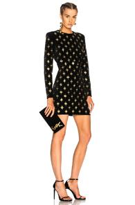 Balmain Embellished Velvet Mini Dress In Black,metallics