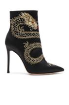Gianvito Rossi Satin Embroidered Dragon Booties In Black