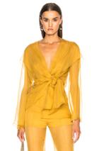 Alberta Ferretti Long Sleeve Wrap Blouse In Yellow