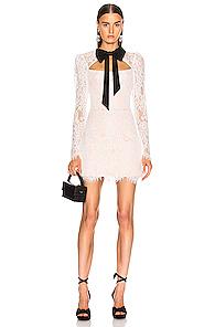 Rasario Lace Corset Mini Dress With Bow In Black,white