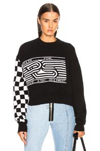 Proenza Schouler Pswl Checkerboard Jacquard Crewneck Sweater In Black,checkered & Plaid