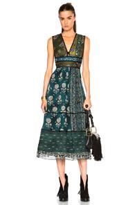 Burberry Prorsum Geometric Floral Print Silk Crepon Dress In Blue,floral,green