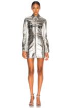 Calvin Klein 205w39nyc Metallic Leather Western Shirt Dress In Metallic Silver
