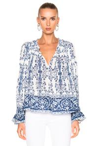 Sea Ines Long Sleeve Smocked Top In Blue,floral,white