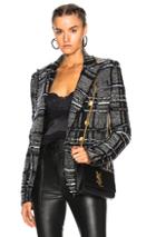 Balmain Double Breasted Tweed Blazer In Black,checkered & Plaid