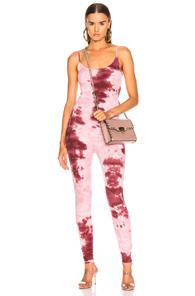 Enza Costa For Fwrd Rib Fitted Strappy Jumpsuit In Pink,purple,ombre & Tie Dye