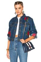 Ashish Denim Jacket With Rose Embroidery In Blue