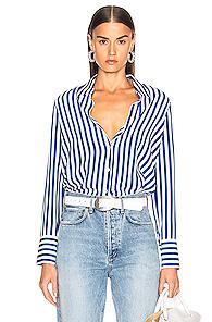 L'agence Brielle Long Sleeve Blouse In Blue,stripes,white