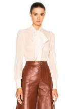 Saint Laurent Silk Georgette Blouse In Neutrals,white