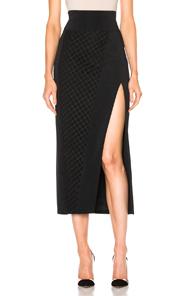 David Koma Asymmetrical Lace Insert Midi Skirt In Black