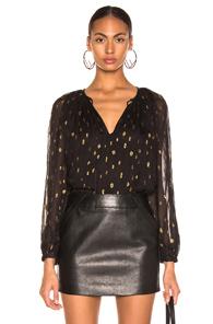 Frame Vintage Peasant Top In Black,metallic,polka Dots