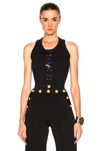 Balmain Lace Up Bodysuit In Black