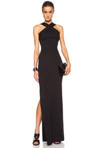 Nicholas Viscose-blend Ponte Cross Front Gown In Black