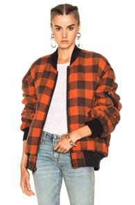 R13 Reversible Double Plaid Flight Jacket In Red,checkered & Plaid,blue