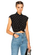 T By Alexander Wang Short Sleeve Collared Knot Front Top In Black,geometric Print