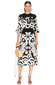 Valentino Graphic Midi Dress In Animal Print,black,novelty