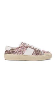 Saint Laurent Glitter Court Classic Sneakers In White,metallics