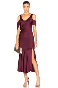 Prabal Gurung Hammered Satin Draped Shoulder Dress In Purple