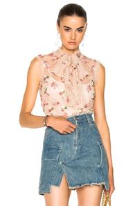 Needle & Thread Ditsy Bow Top In Pink,neutrals